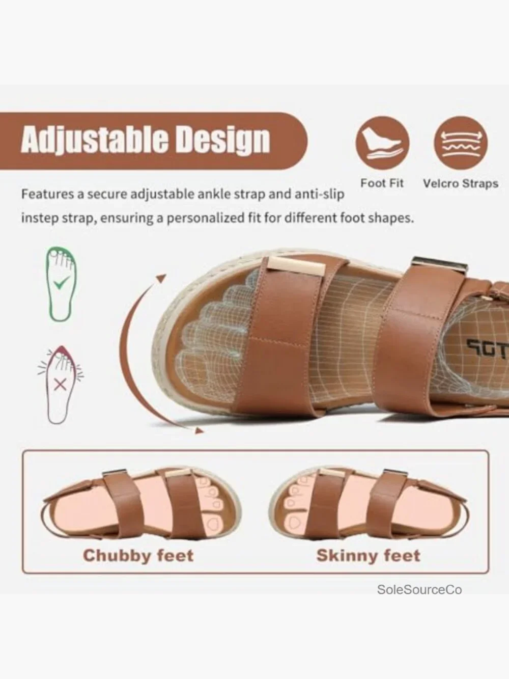 Espadrille Wedges Platform Sandals Orthopedic Arch Support Cushion Insole Buckle